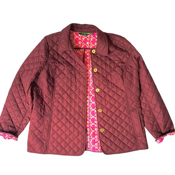 C. Wonder Quilted Burgundy Jacket Women’s XL Pink Print Lining Button Front - Picture 2 of 14
